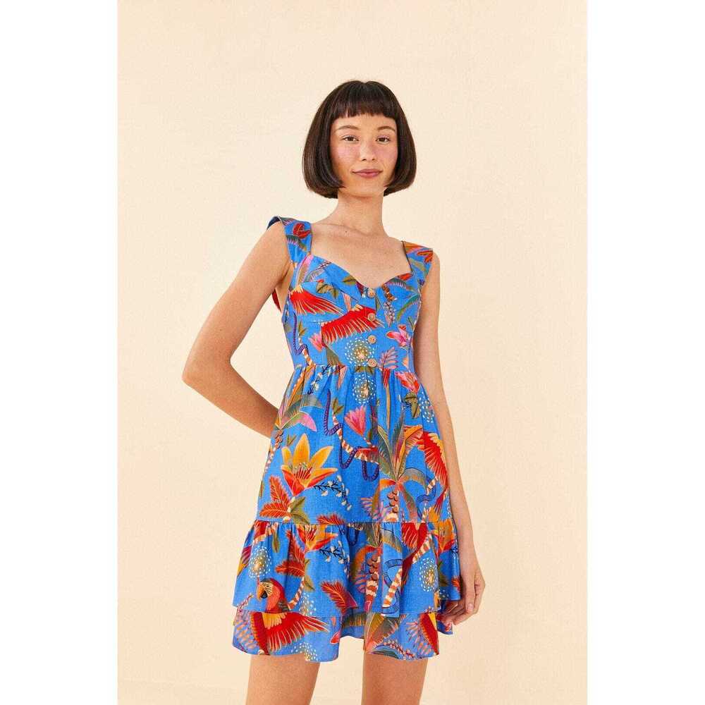FARM RIO | Blue Macaw Party Mini Dress- Size S